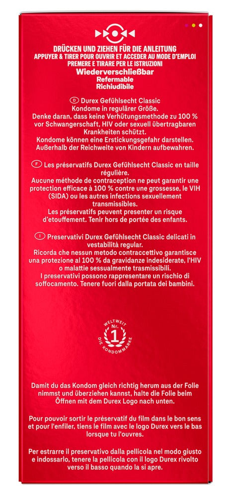 Durex Real Feel Classic condoms 10-pack side view showing brand logo