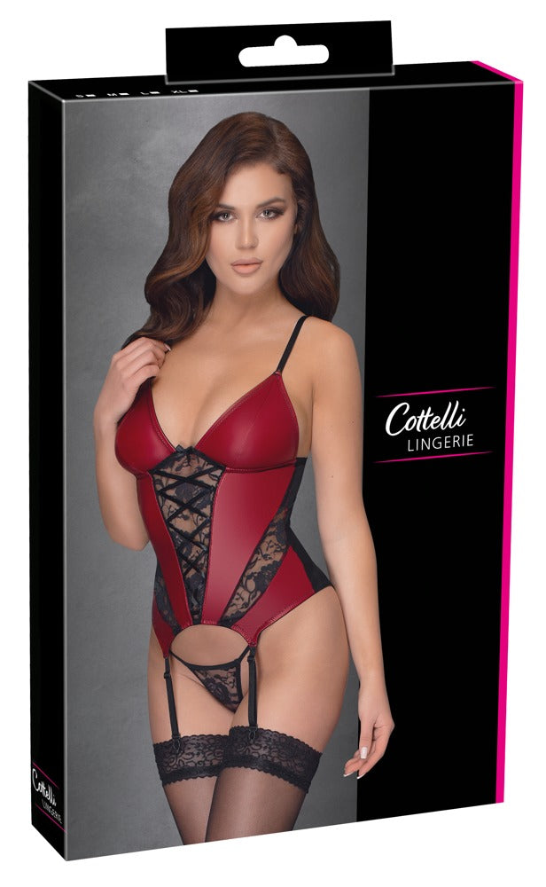 Cottelli Orion Basque corset-style lingerie in red and black on product packaging