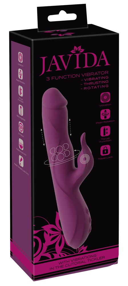 Javida's 3 Function Vibrator in elegant purple - ergonomic curved design for intimate wellness