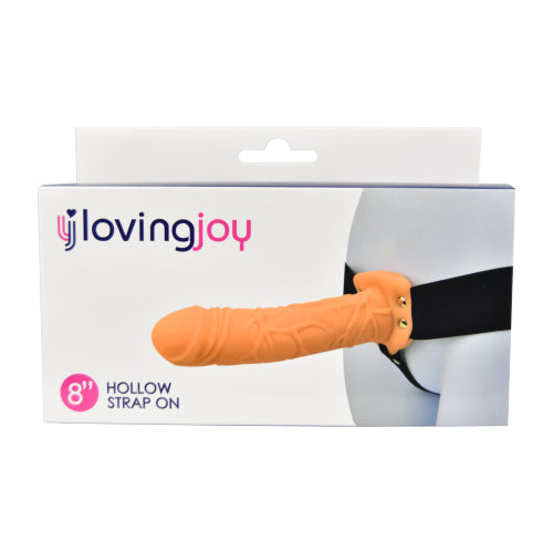 Loving Joy 8-inch hollow strap-on in vanilla color, featuring adjustable straps and realistic design for intimate use.