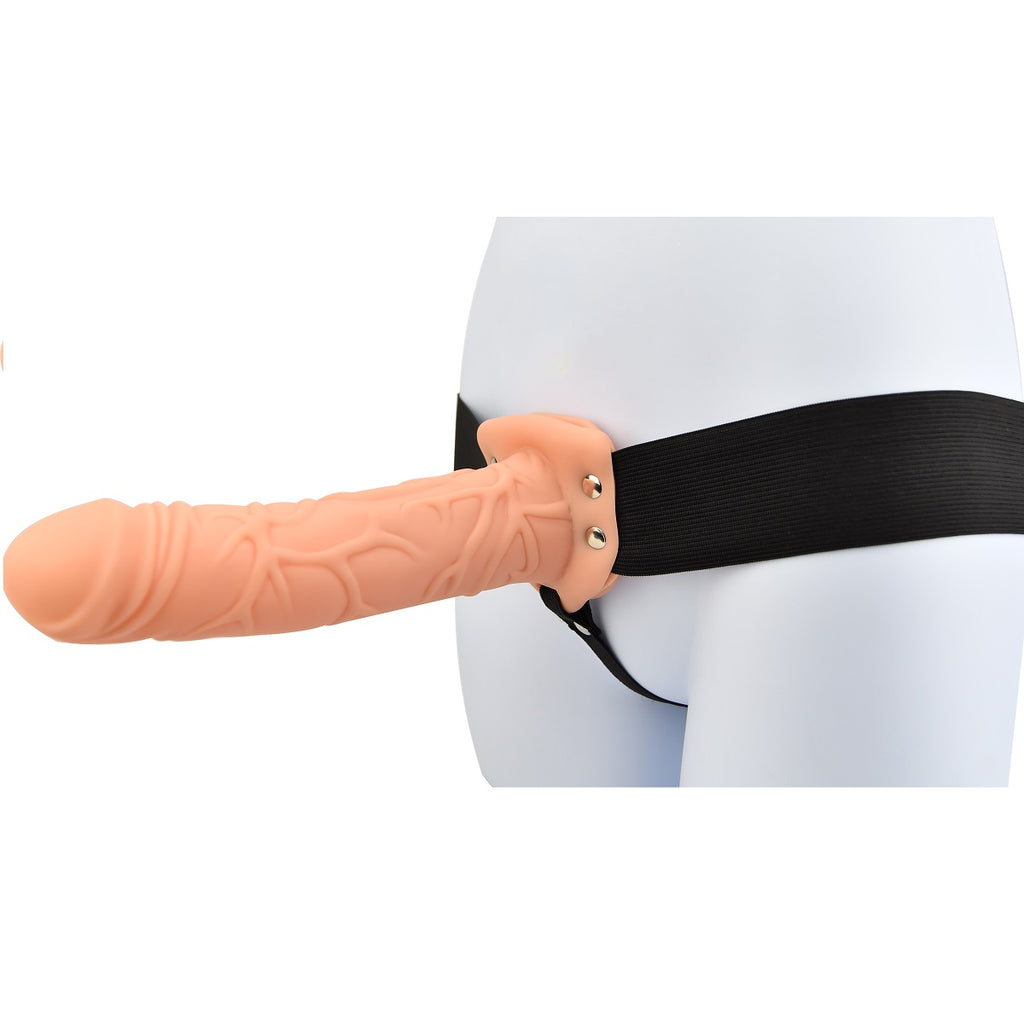 Loving Joy 8-inch hollow strap-on in vanilla color, featuring adjustable straps and realistic design for comfortable wear.