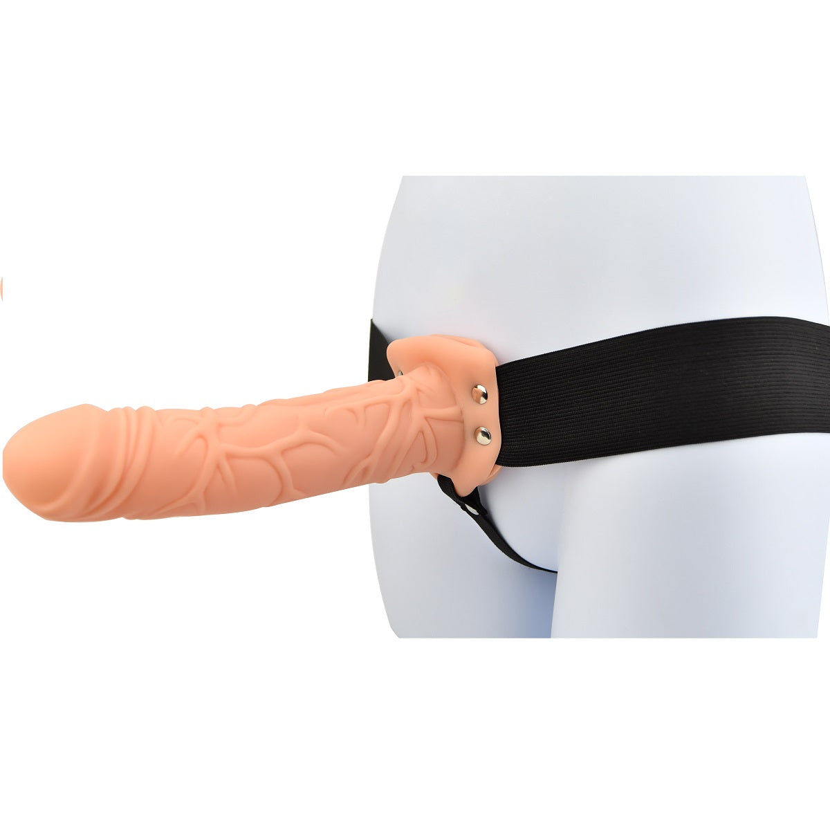 Loving Joy 8-inch hollow strap-on in vanilla color, featuring adjustable straps and realistic design for comfortable wear.