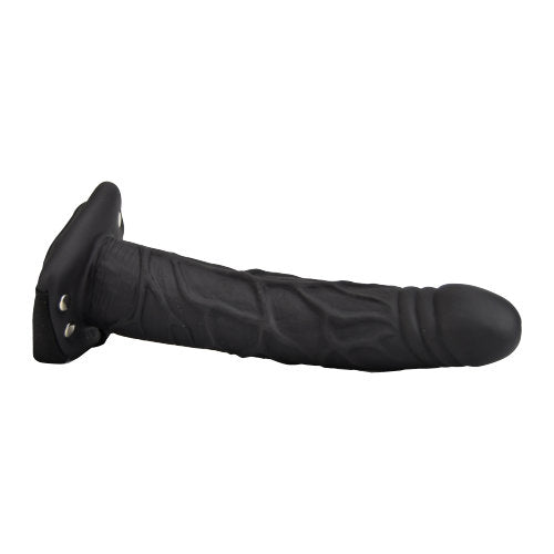 Loving Joy 9 inch hollow strap on in black, featuring a realistic design and comfortable straps for versatile use.
