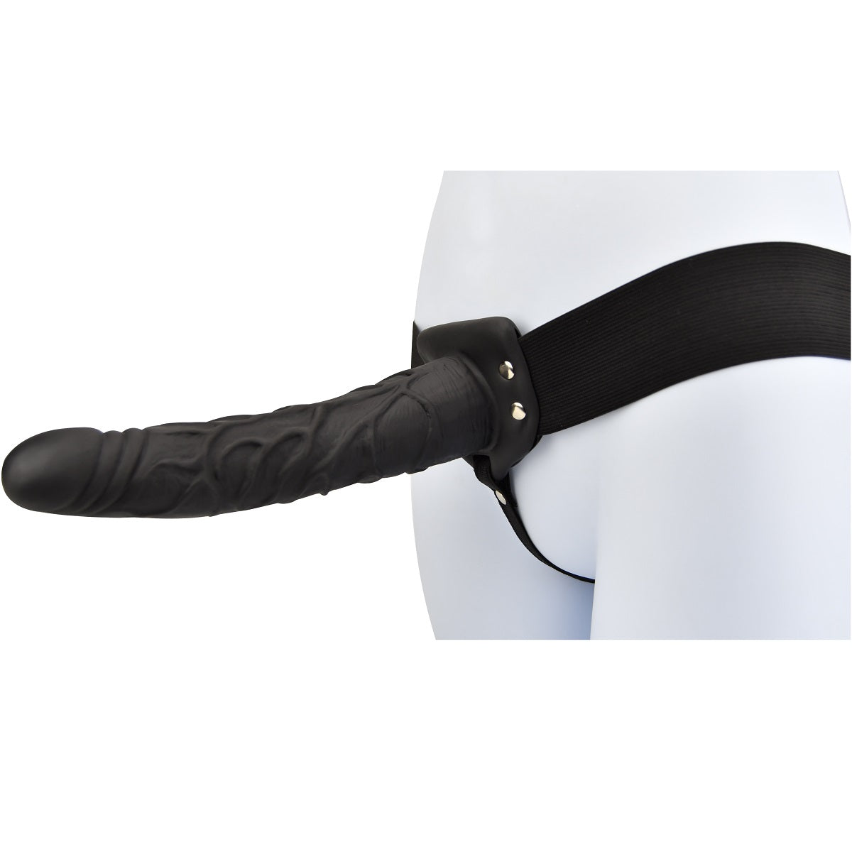 Loving Joy 9 inch hollow strap on in black, featuring a realistic design and sturdy straps for secure wear.