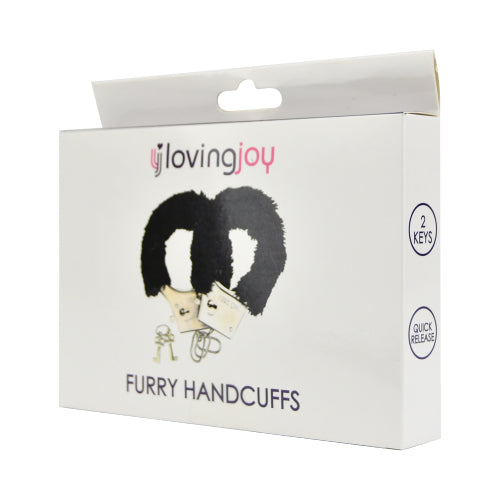 Loving Joy Furry Handcuffs Black - intimi