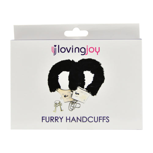 Loving Joy Furry Handcuffs Black - intimi