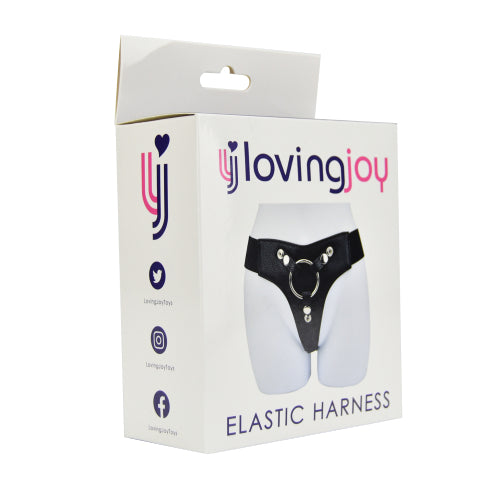 Loving Joy Elastic Harness, adjustable strap-on design, featuring sturdy straps and a sleek, comfortable fit for use.