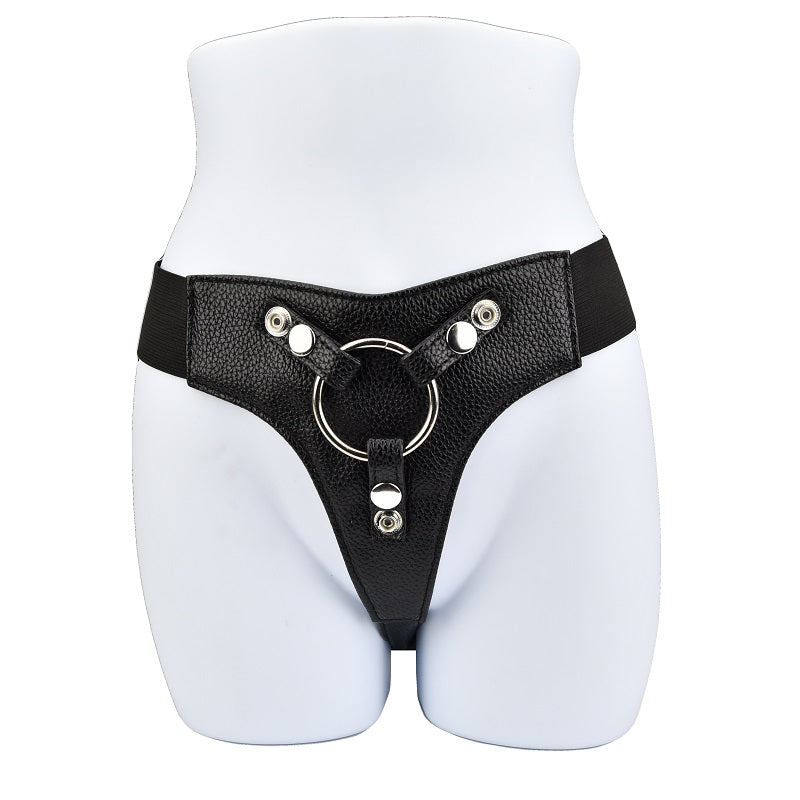 Loving Joy elastic harness for strap-ons, featuring adjustable straps and a sleek design for a secure fit.