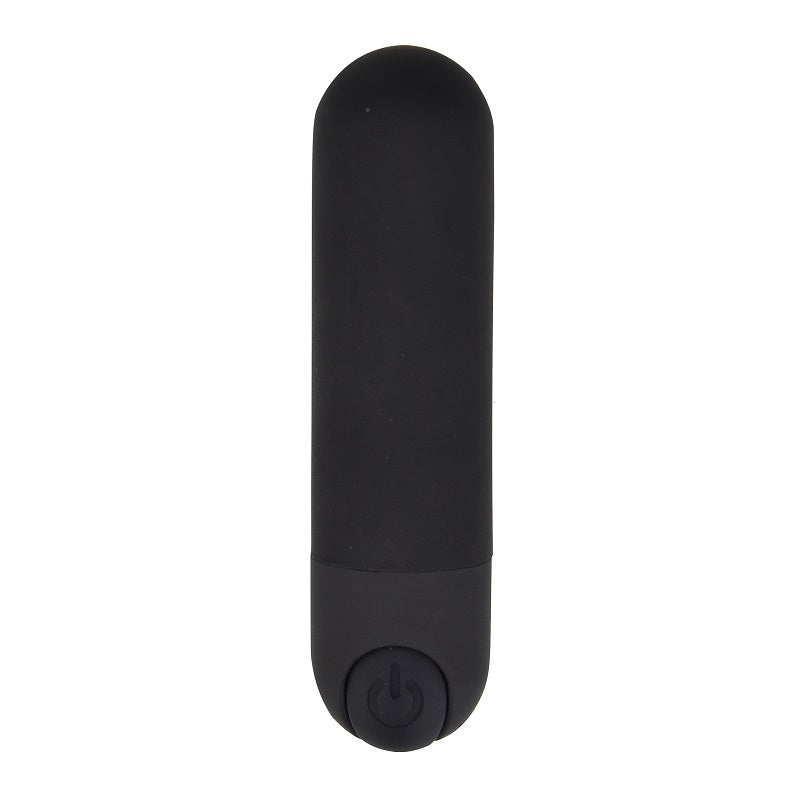 Black Loving Joy 10-function rechargeable bullet vibrator, compact personal massager with multiple vibration settings.