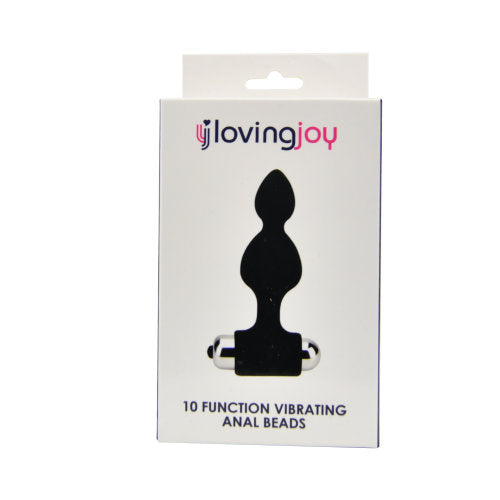 Loving Joy 10-function vibrating anal beads in clear packaging, featuring multiple bead sizes and a remote control for versatile pleasure.