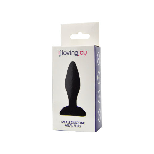 Loving Joy small silicone anal plug, a discreet and smooth butt plug designed for comfortable use, shown in packaging.