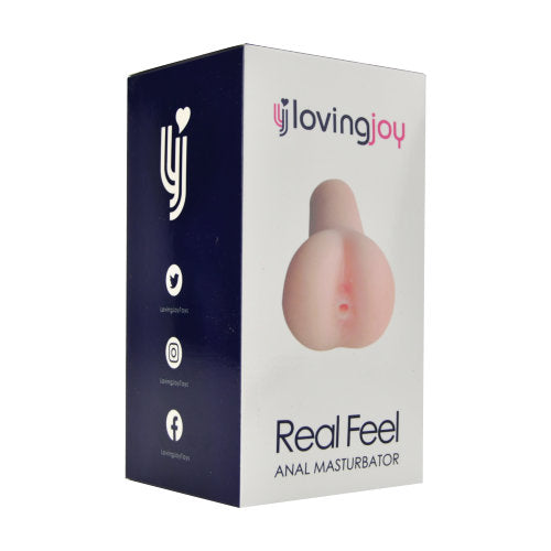 Loving Joy Real Feel Anal Male Masturbator with realistic texture and design, shown in packaging.