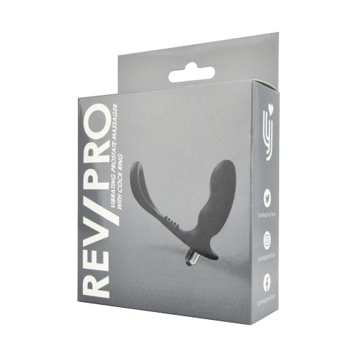 Rev Pro vibrating prostate massager with cock ring, featuring ergonomic design and dual stimulation for enhanced pleasure.