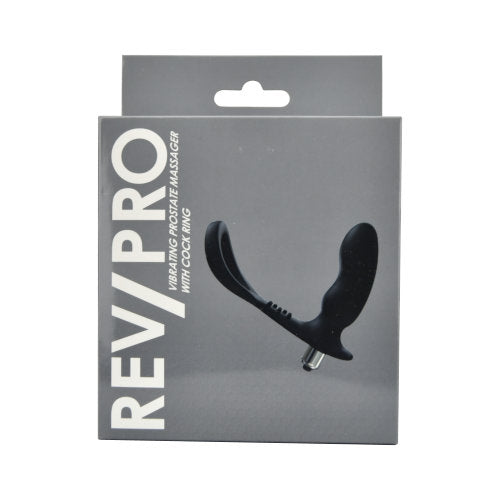 Rev Pro vibrating prostate massager with cock ring, featuring ergonomic design and textured surface for enhanced pleasure.
