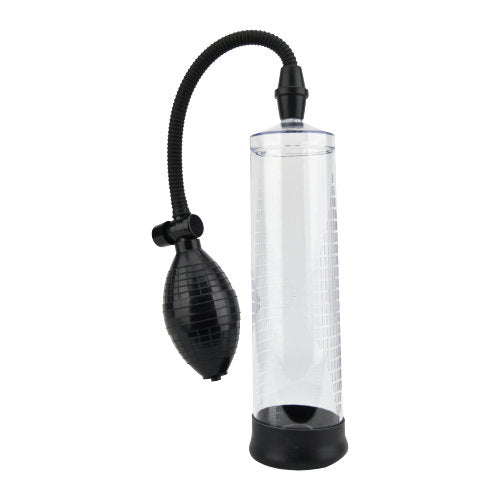 REV Rev-Pump Bulb Penis Pump, 8.5 inches, featuring a flexible bulb and clear cylinder for male enhancement.
