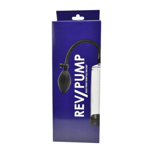 REV Rev-Pump Bulb Penis Pump, 8.5 inches, featuring a bulb mechanism and sleek design for male enhancement.