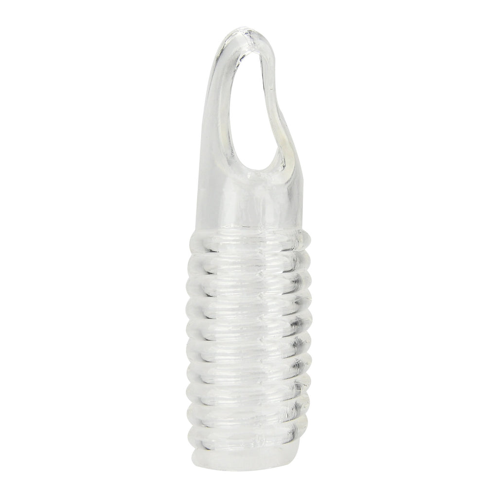Rev Ribbed Penis Sleeve with Ball Loop, featuring textured surface for enhanced stimulation and secure fit.