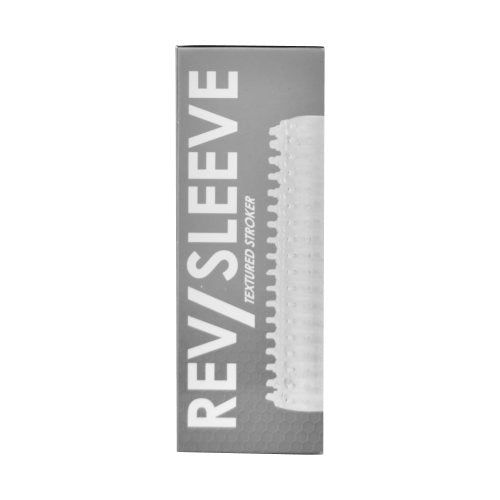 REV Rev-Sleeves textured stroker male masturbator with realistic interior design, shown in packaging.