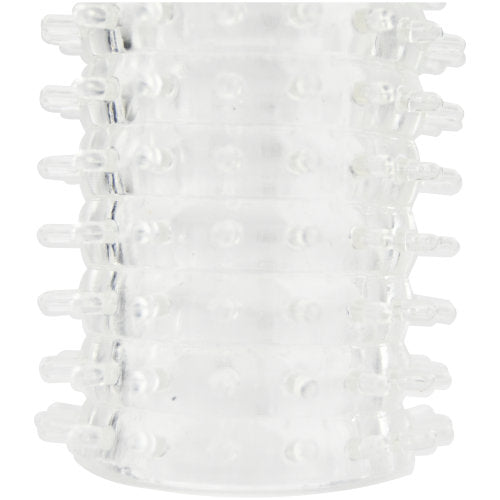 Close-up of REV Rev-Sleeves Textured Stroker male masturbator showing detailed textured interior for enhanced sensation.