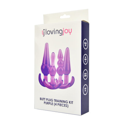 Purple Loving Joy Butt Plug Training Kit showing various sizes of training plugs for beginner anal pleasure.