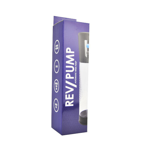 Rev Automatic Penis Pump with ergonomic design and clear cylinder, showcasing user-friendly controls and sturdy construction.