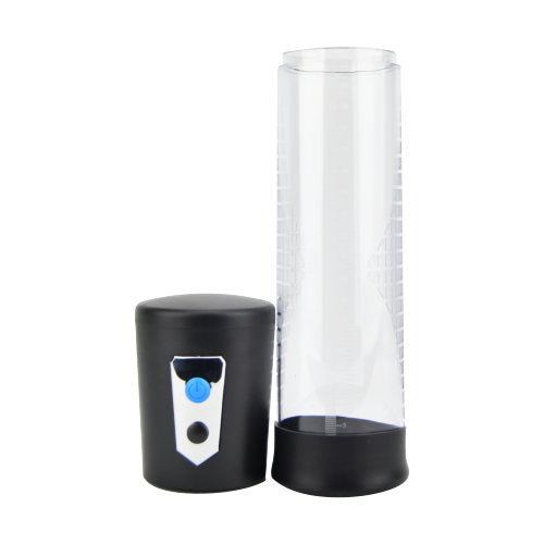 Rev Automatic Penis Pump with clear cylinder, ergonomic handle, and control buttons for effective use.