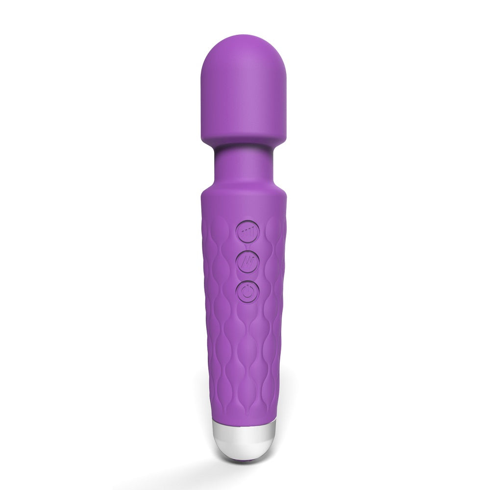 Loving Joy 20-function purple wand vibrator with adjustable settings, large ergonomic head, and smooth body for versatile pleasure.