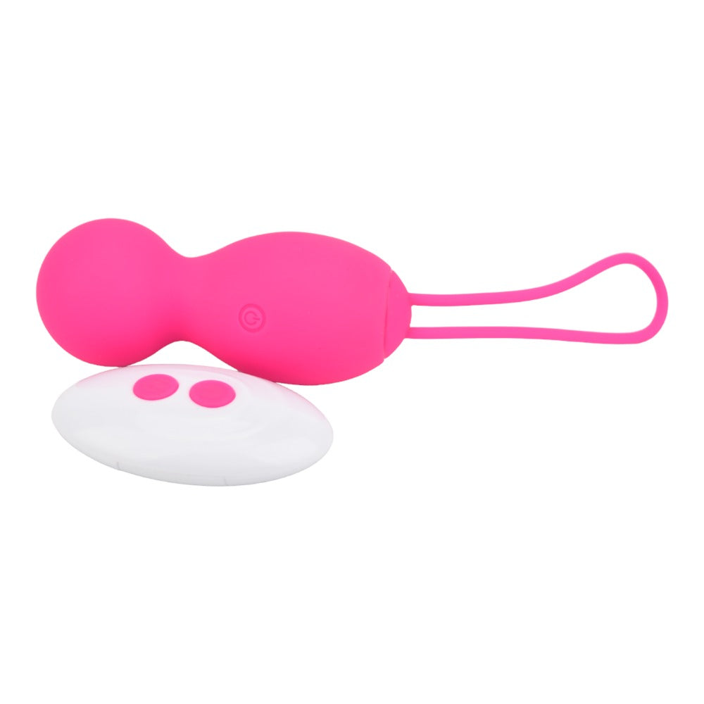 Loving Joy remote-controlled vibrating Kegel balls in pink, showcasing sleek design and wireless functionality.
