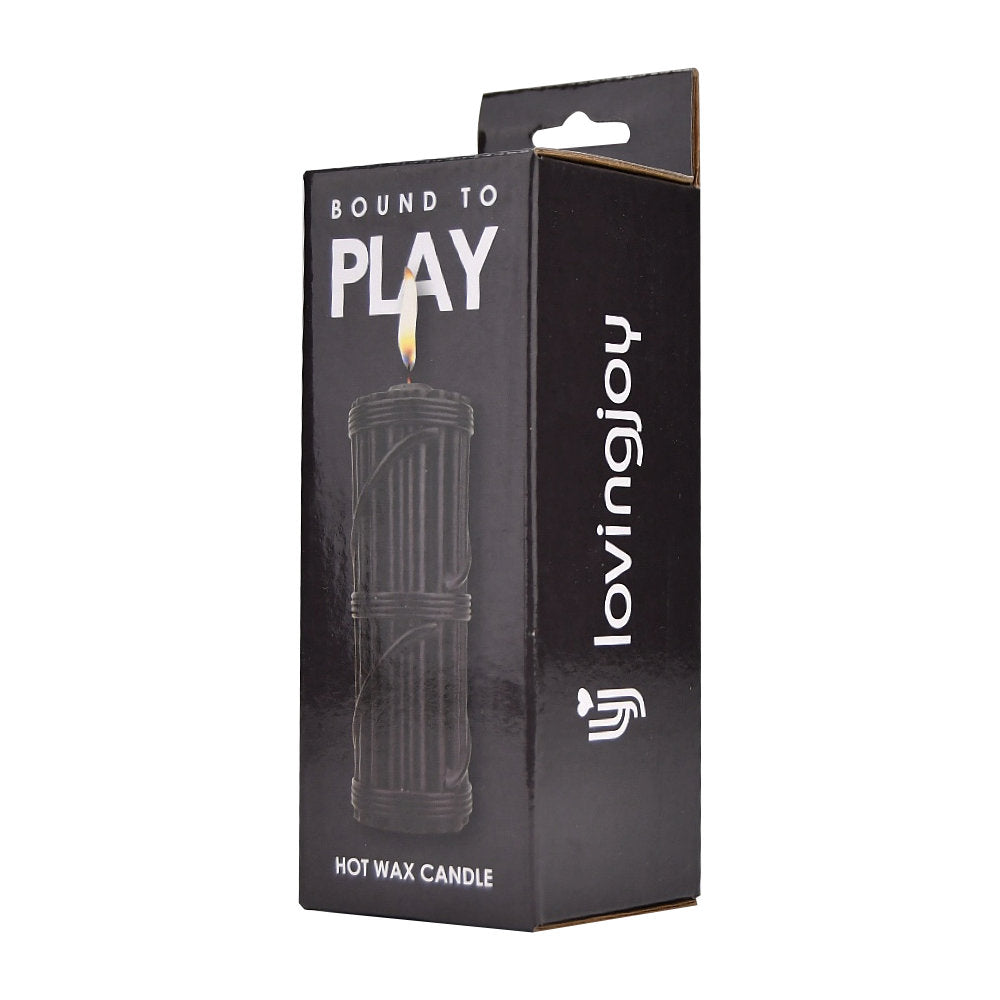 Black Hot Wax Candle from Bound to Play, designed for massage and relaxation, shown in its packaging.