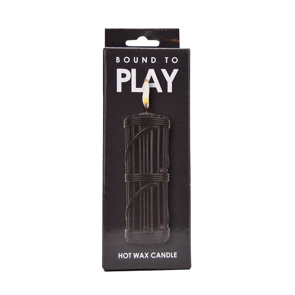 Bound to Play hot wax candle in black, a massage oil and candle combo for sensual relaxation and intimate moments.
