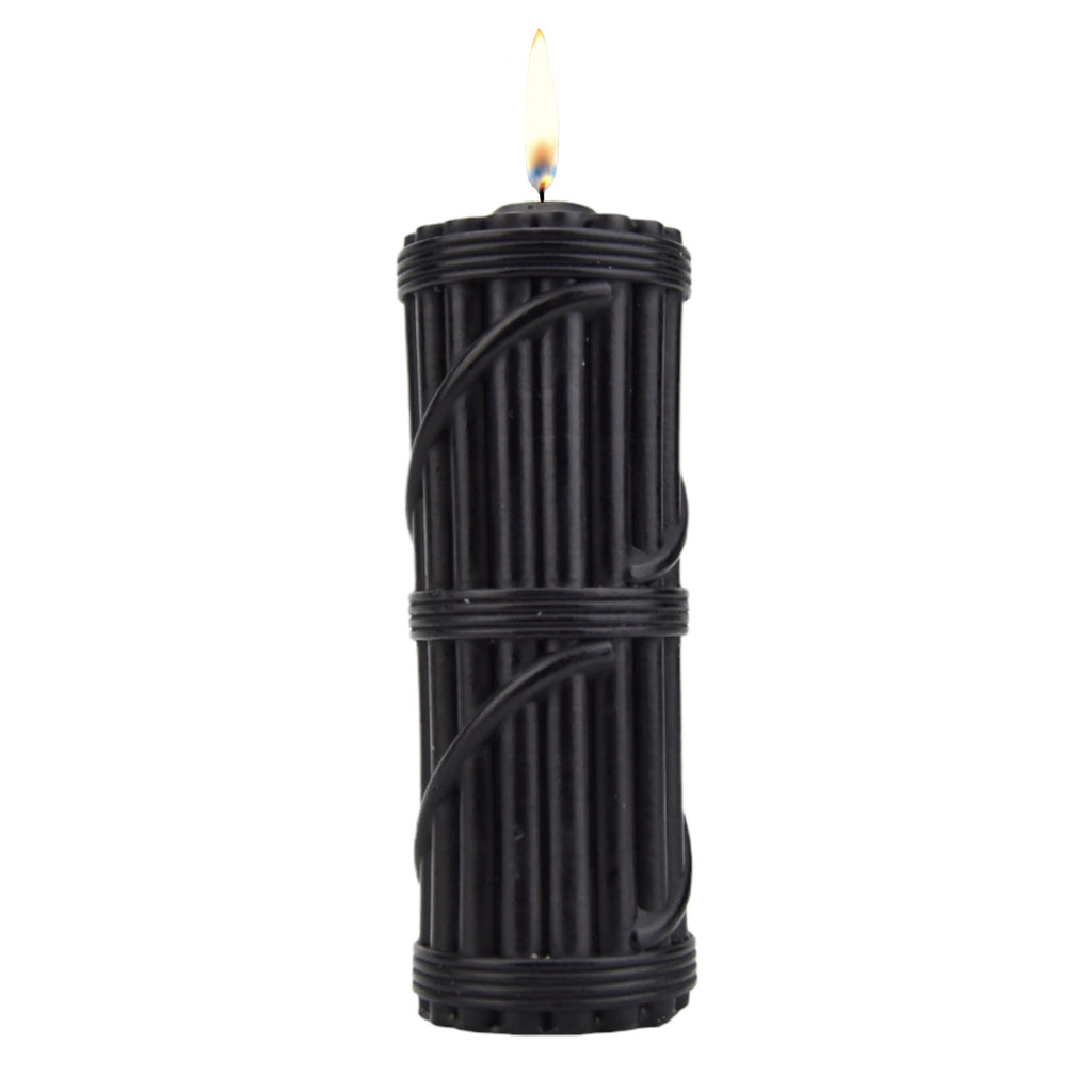 Black hot wax candle from Bound to Play, designed for massage and sensory relaxation, with a sleek black wax exterior.