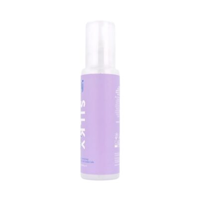Loving Joy Silky Lubricant 100ml bottle showing smooth, clear lubricant liquid in a transparent container, with branding label visible.