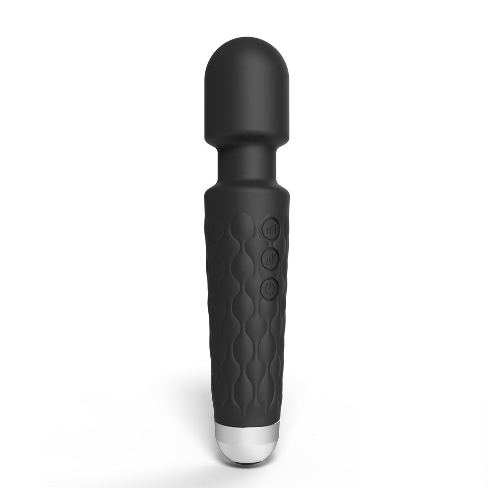 Black Loving Joy 20-function wand vibrator with ergonomic handle and smooth surface, designed for versatile personal pleasure.