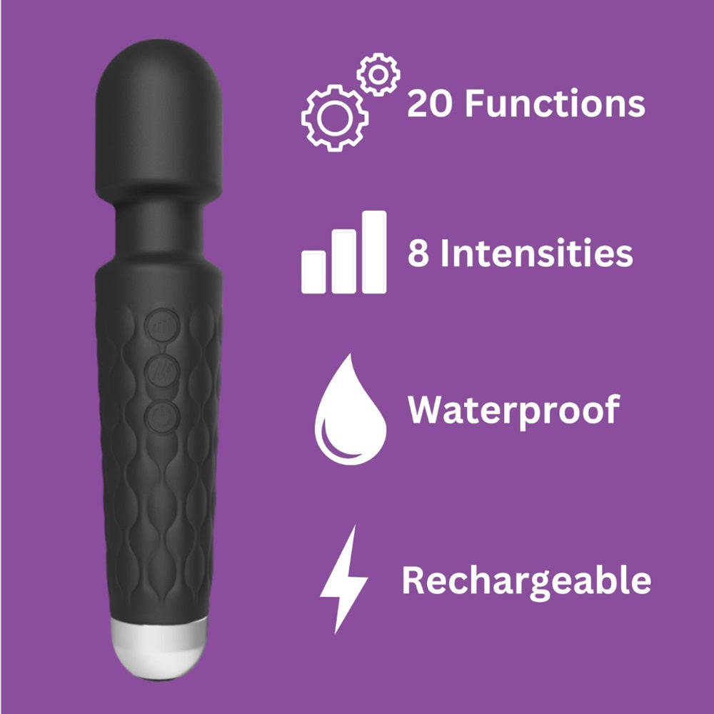Loving Joy 20 Function Wand Vibrator Black wand-vibraattori