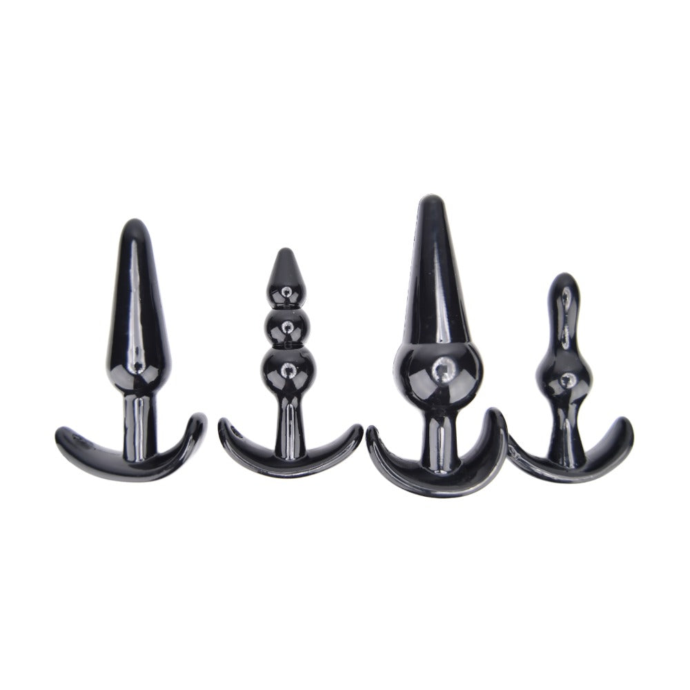 Loving Joy black anal beads training kit with multiple sizes for beginner anal pleasure and insertion.