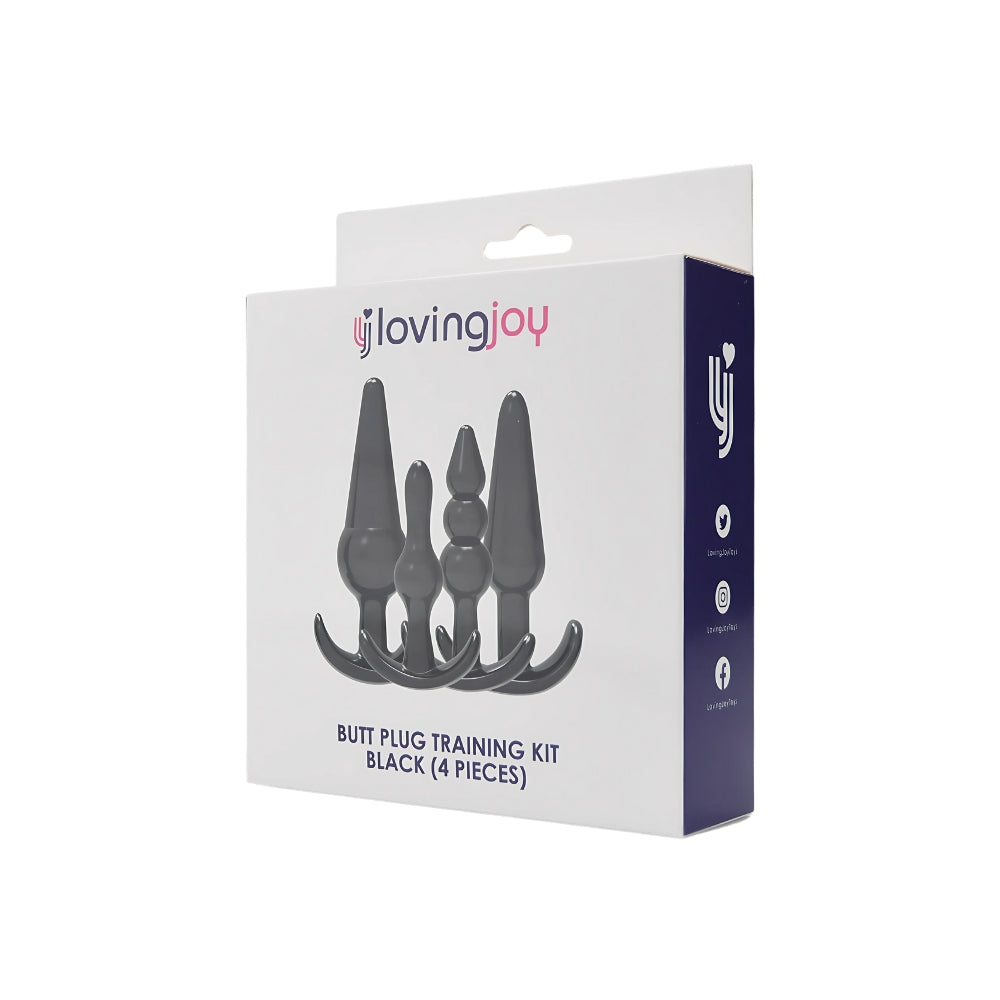 Black Loving Joy Butt Plug Training Kit with anal beads, designed for beginner anal exploration and comfort.