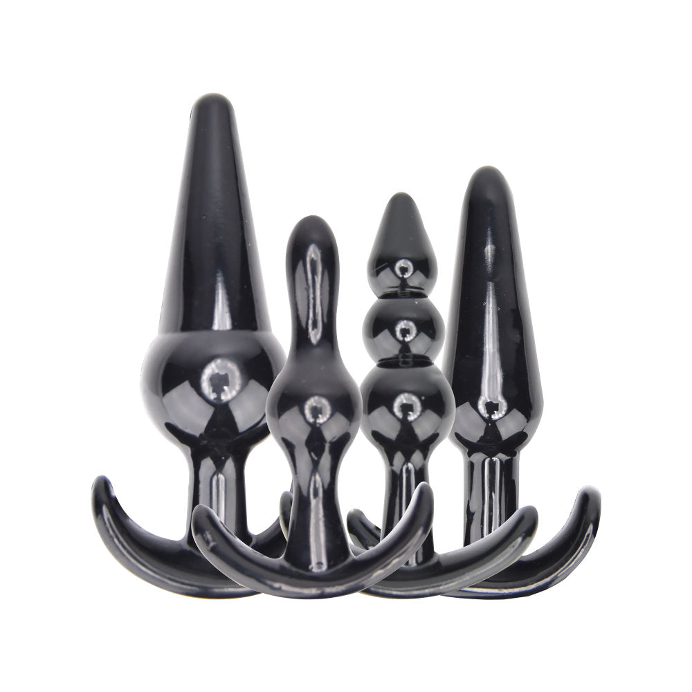 Loving Joy black anal beads training kit with multiple textured beads for beginner anal play and gradual insertion.