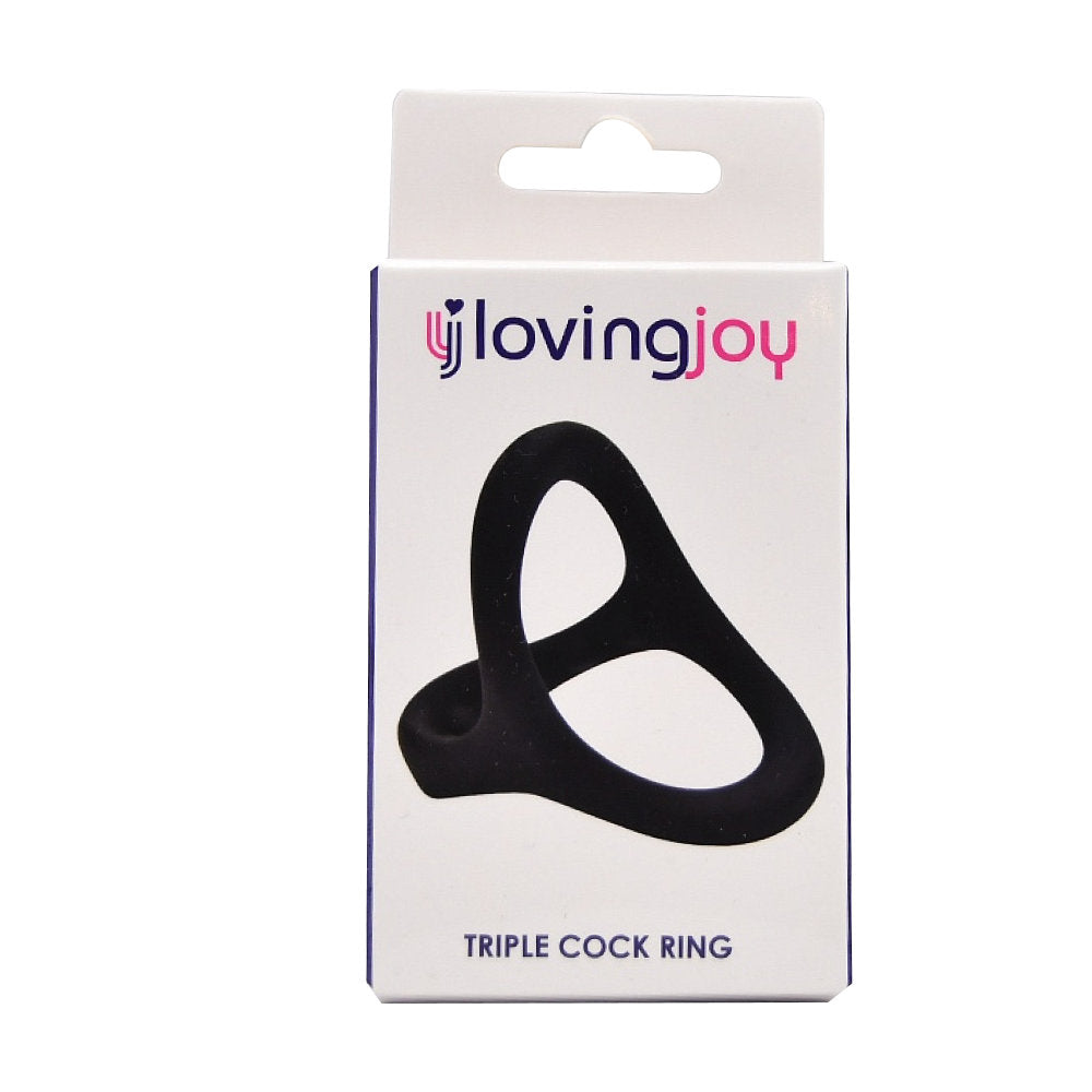 Loving Joy silicone triple cock ring set featuring three stretchy rings for enhanced support and comfort.