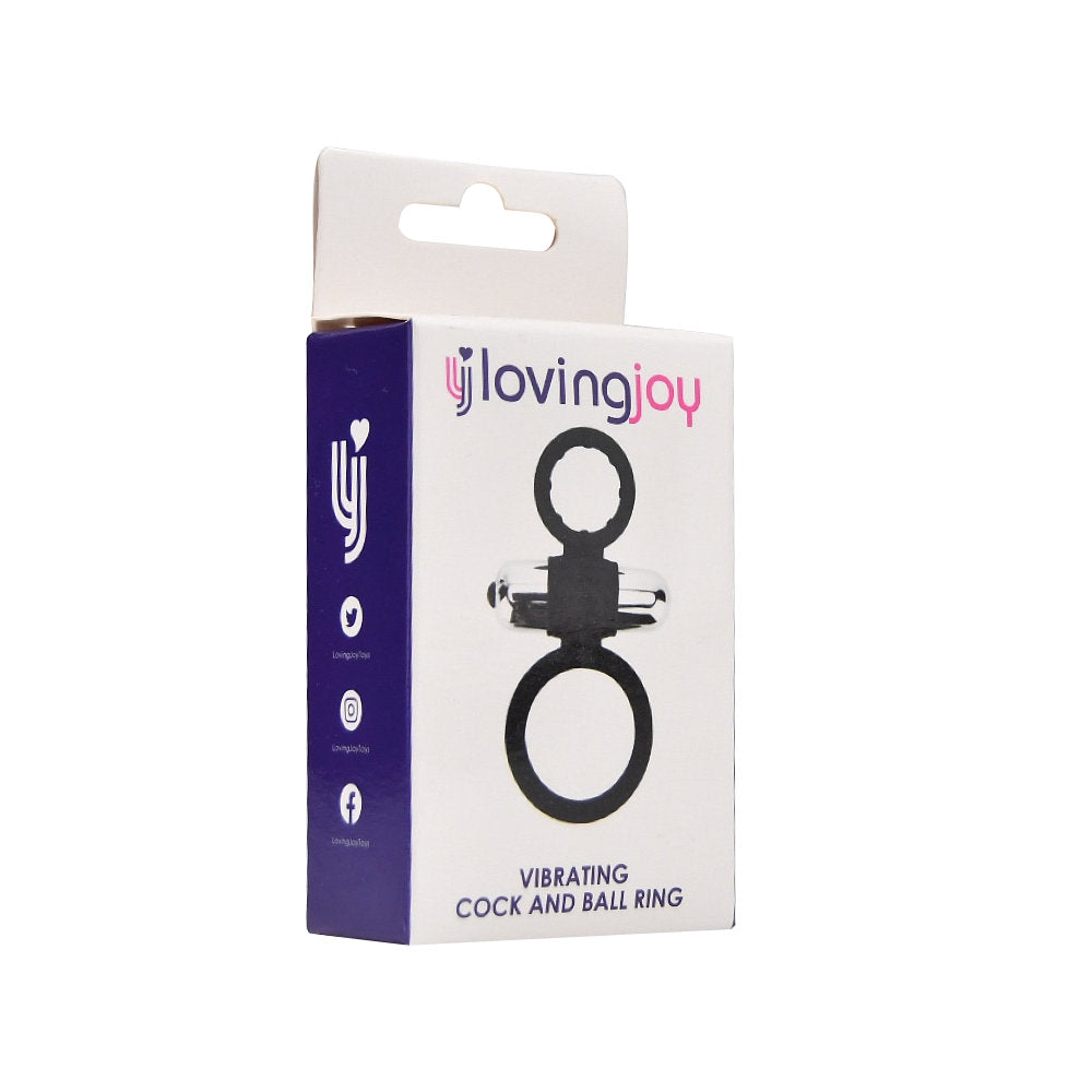 Loving Joy silicone vibrating cock and ball ring, stretchy and smooth with vibrating feature, designed for enhanced intimacy and pleasure.
