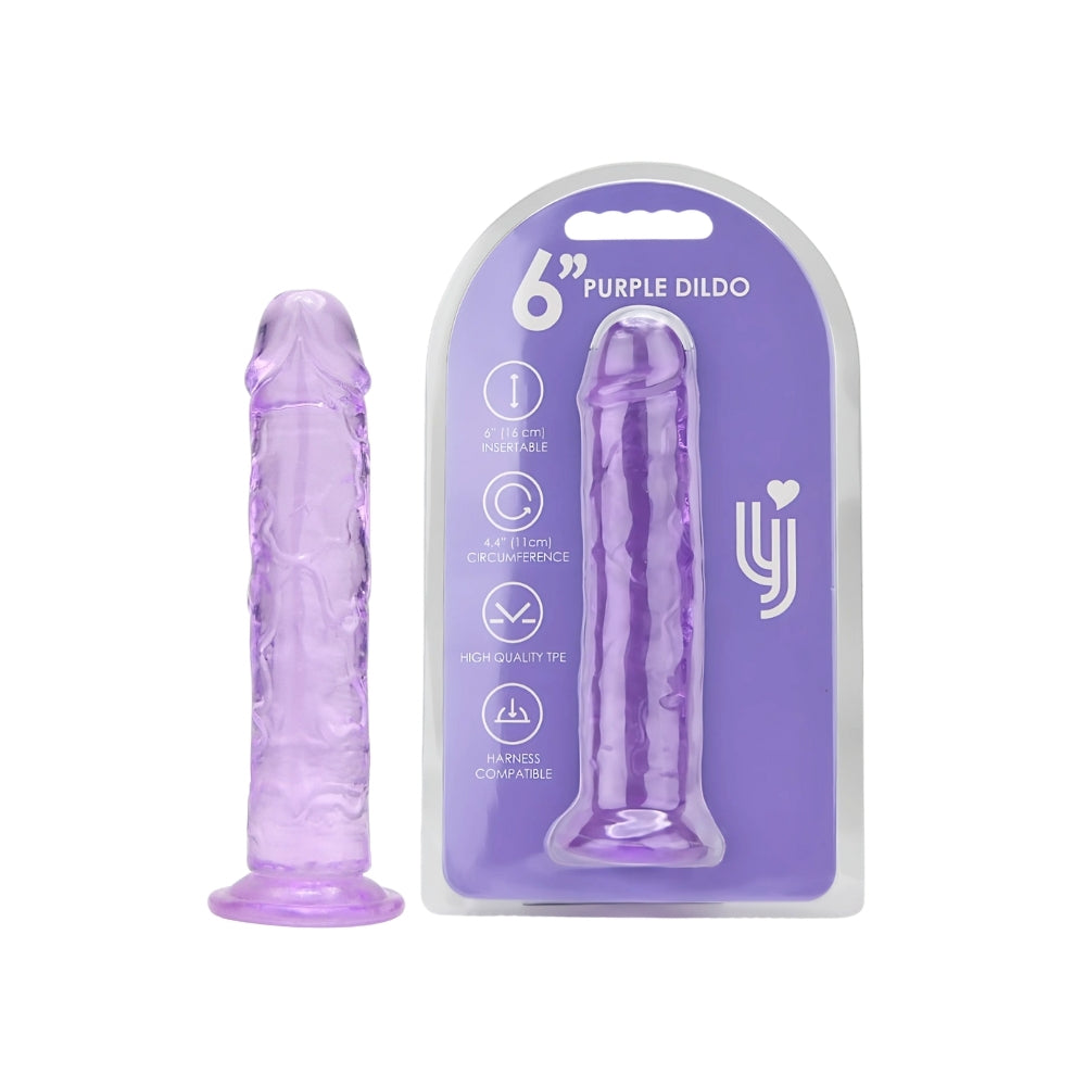 Purple Loving Joy 6-inch suction cup dildo with textured surface and a sturdy suction base for versatile use.