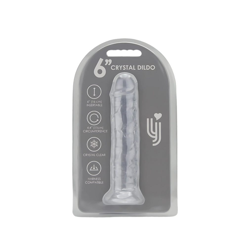Loving Joy 6-inch clear suction cup dildo, made of body-safe material, with a realistic shape and secure suction base for hands-free use.