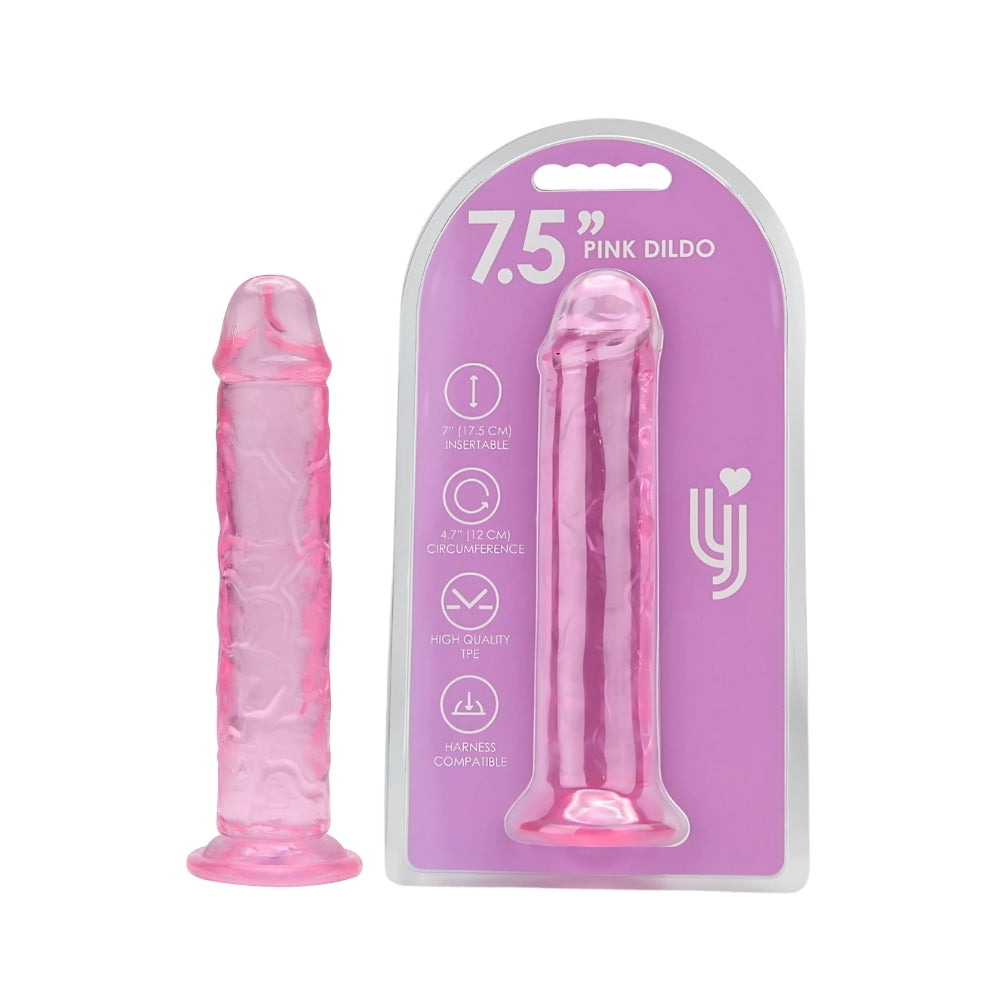 Pink Loving Joy 7.5-inch suction cup dildo, realistic design, with a strong suction base for hands-free use.