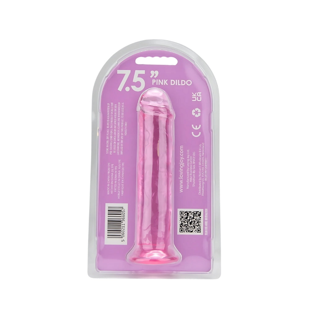 Pink Loving Joy 7.5-inch suction cup dildo, realistic design, flexible for intimate use.