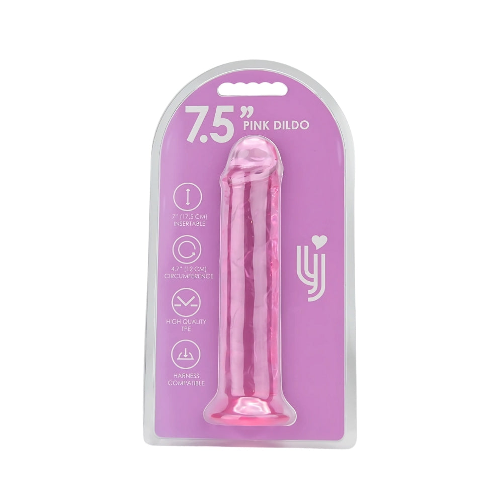 Pink Loving Joy 7.5-inch suction cup dildo, made of smooth silicone, designed for hands-free pleasure and versatile use.