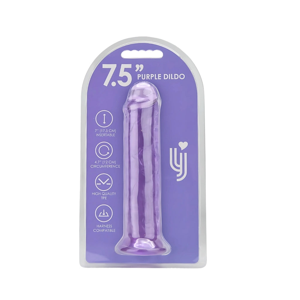 Purple Loving Joy 7.5-inch suction cup dildo with textured shaft and sturdy suction base, designed for versatile pleasure.