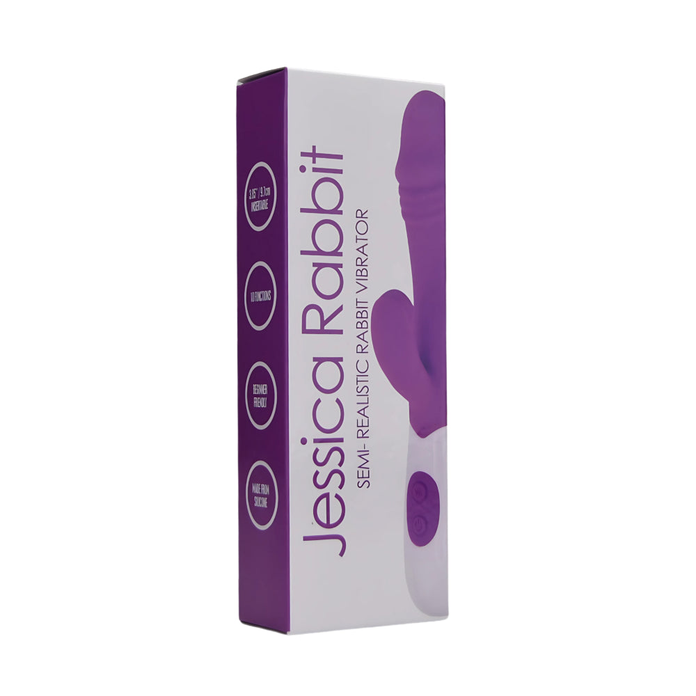 Loving Joy Jessica Rabbit semi-realistic rabbit vibrator with dual motors and textured surface for enhanced pleasure.