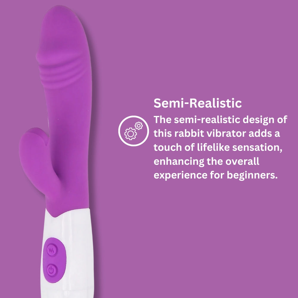 Loving Joy Jessica Rabbit semi-realistic rabbit vibrator with dual stimulator and realistic design, shown on a plain background.