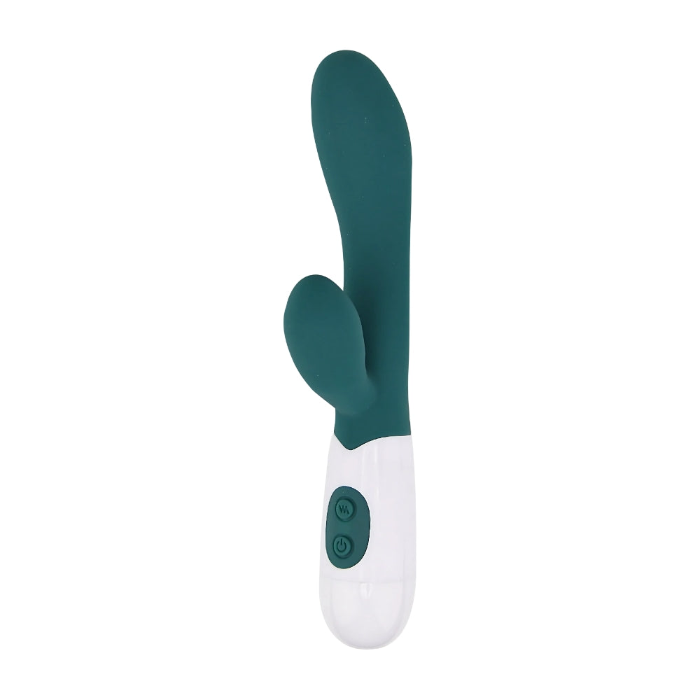 Loving Joy Jessica Rabbit Slimline Rabbit Vibrator with dual motor and curved shaft for dual stimulation.