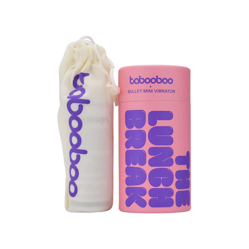 Tabooboo Lunch Break Bullet Vibrator in packaging, compact black bullet vibrator designed for discreet pleasure.