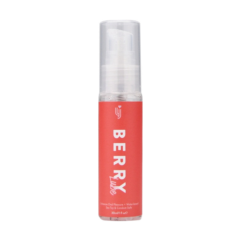Loving Joy Strawberry Flavored Lubricant 30ml bottle, smooth and glossy with strawberry flavor branding on the label.